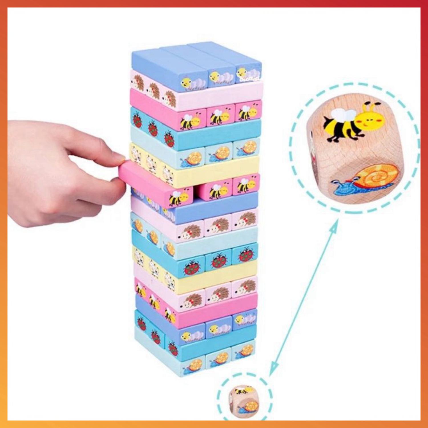 Bộ đồ chơi rút gỗ nhiều màu cỡ lớn in hình con vật 51 thanh