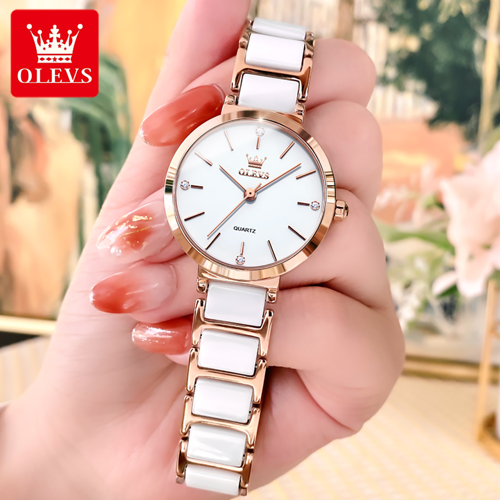 OLEVS Cao cấp Bệnh đa xơ cứng không thấm nước Đồng hồ đeo tay thanh lịch Dây đeo bằng gốm Hàn Quốc phổ biến đáng yêu Luôn luôn