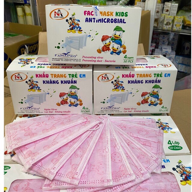 [HCM]Khẩu trang em bé 4 lớp kháng khuẩn Nam Anh (50 cái/hộp)