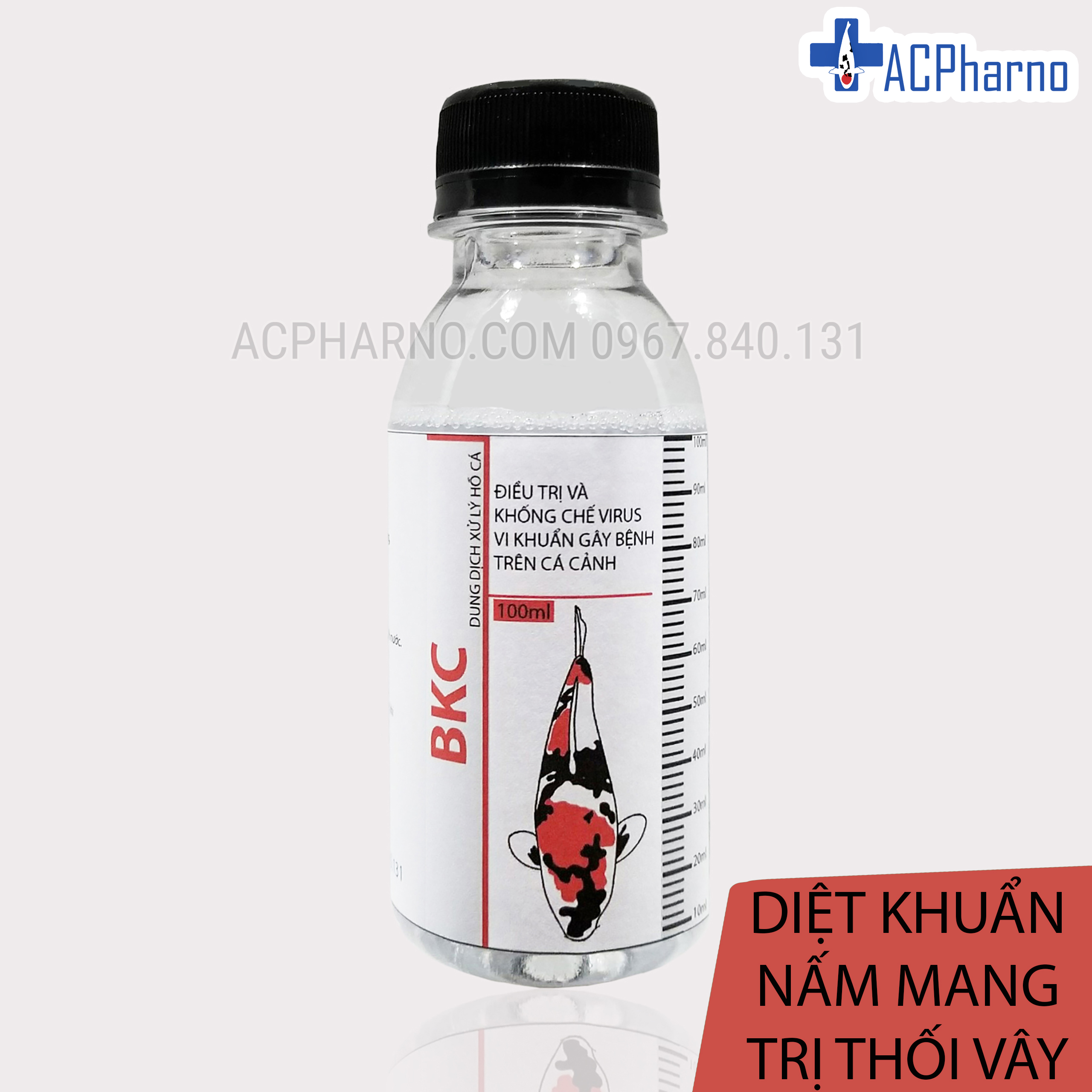 BKC Phòng nấm & Tri chua khuẩn ăn vây cho cá koi - 100ml Diệt vi khuẩn gây nấm trắng, tưa vây, đuôi trên cá chép nhật