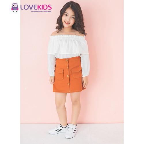 Chân váy kaki bé gái màu cam phối túi LK0329 - Lovekids