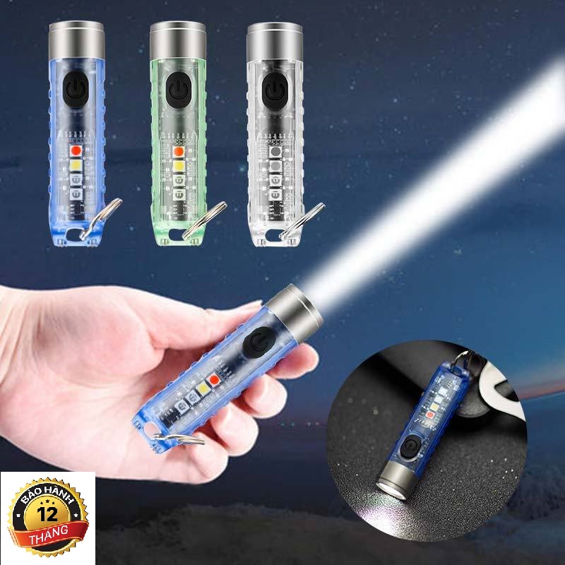 Đèn pin móc khoá đa năng, đèn pin mini siêu sáng, đèn flash mini, đèn pin mini siêu sáng trong suốt kèm móc khoá