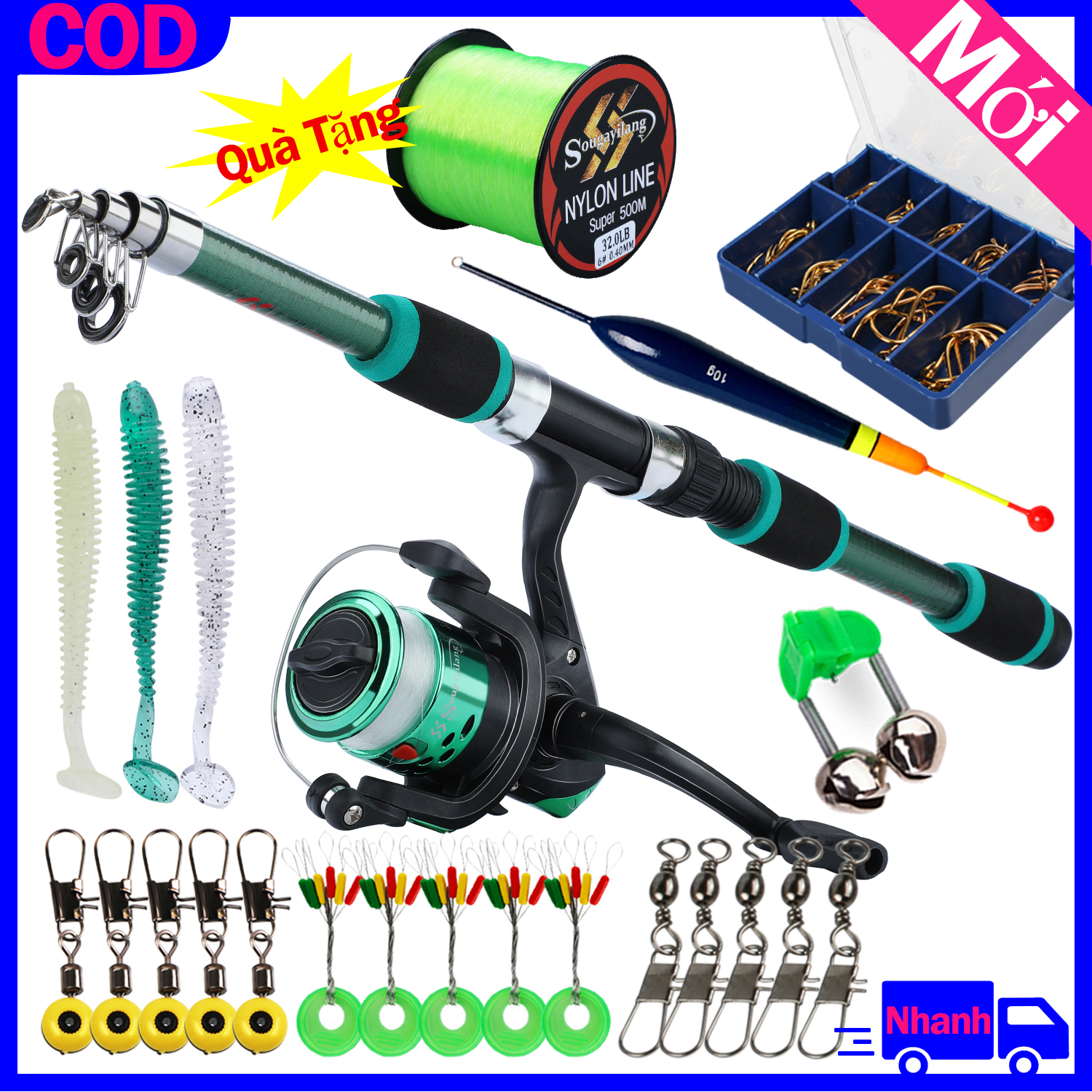 Bộ cần câu máy Lure UL1m8 - Tặng Dù + Mồi Giả - bộ cần câu máy, trọn bộ cần câu máy giá rẻ, bộ cần câu cá cần câu lure