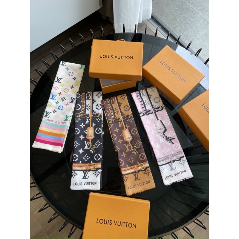 khăn lụa lv quấn quai túi xách buộc nơ fullbox