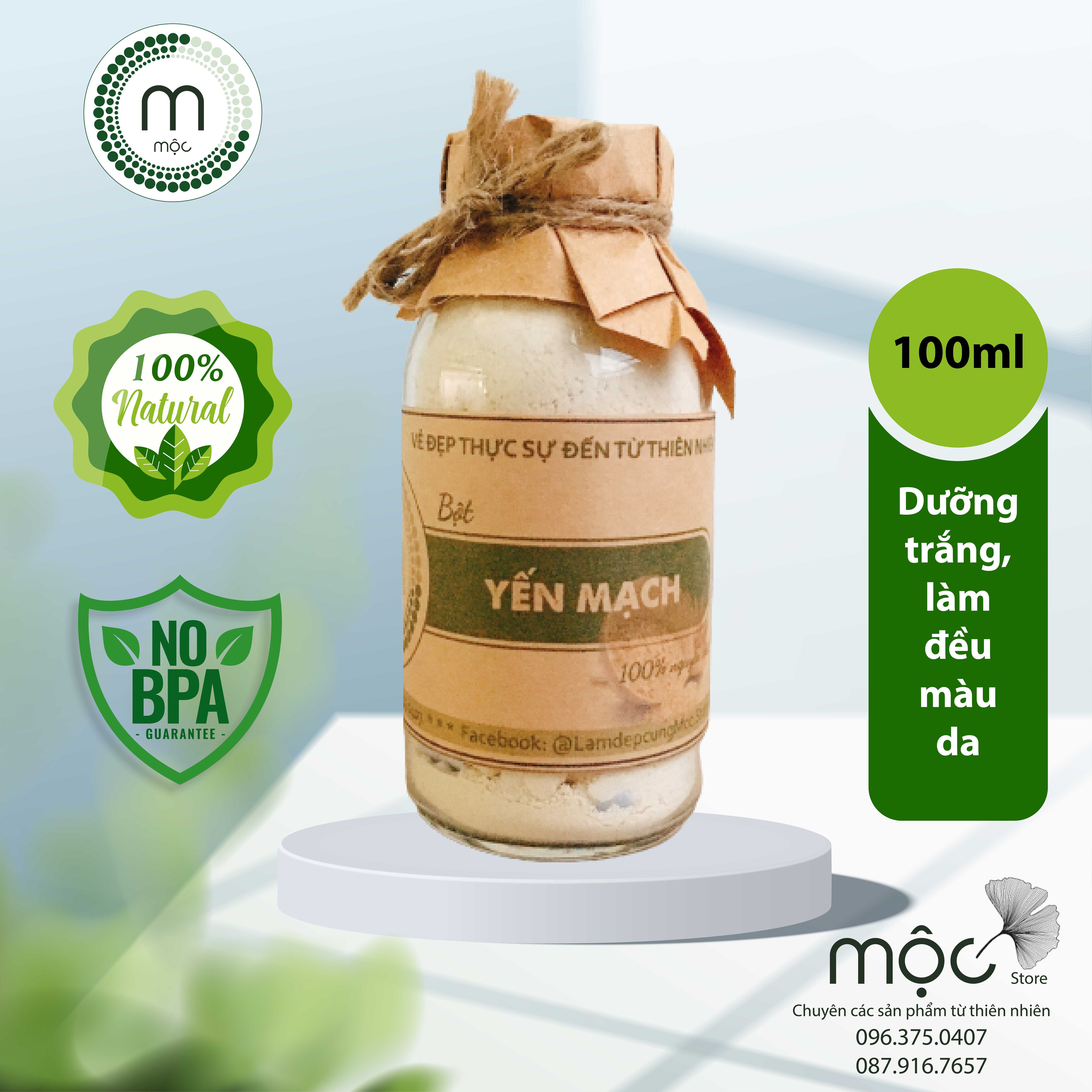 Bột Yến Mạch thiên nhiên đắp mặt nạ MỘC nguyên chất dưỡng da trắng mịn gói dùng thử 10g, chai 100ml và chai 200ml chính hãng