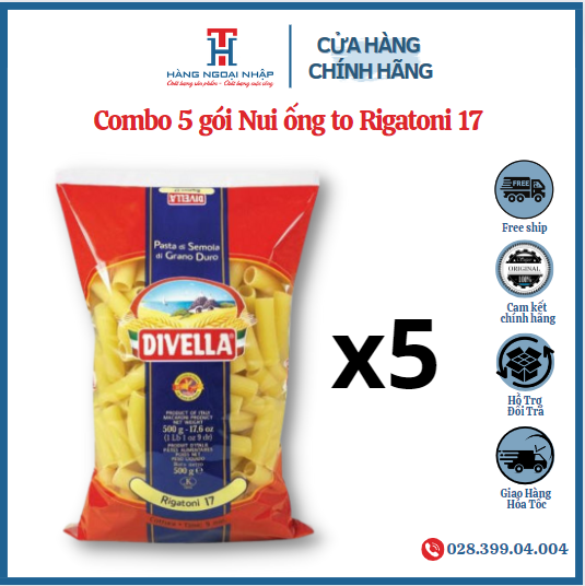 Combo 5 gói Nui ống to Rigatoni 17