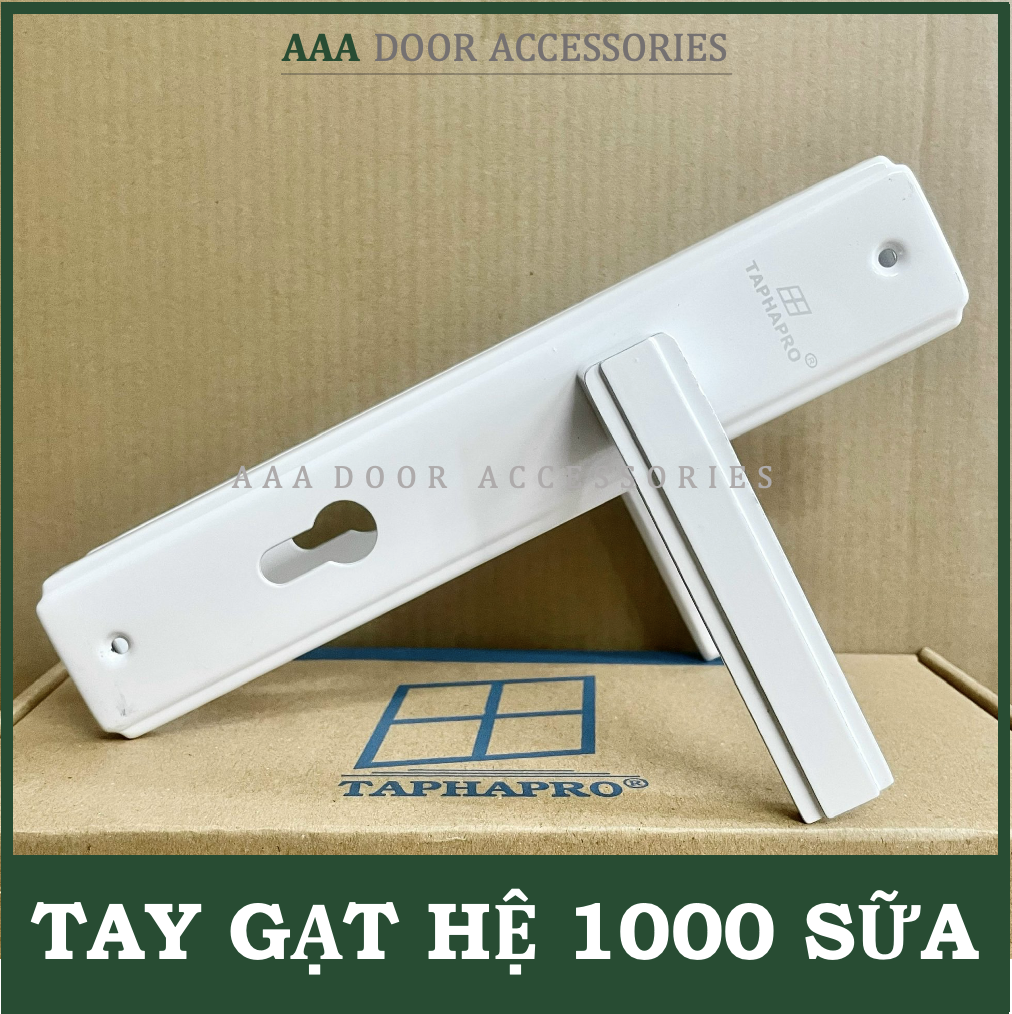 Khoá tay gạt cửa đi taphapro màu trắng sữa hệ 1000 dùng cho cửa nhôm, sắt, gỗ đố 4x8