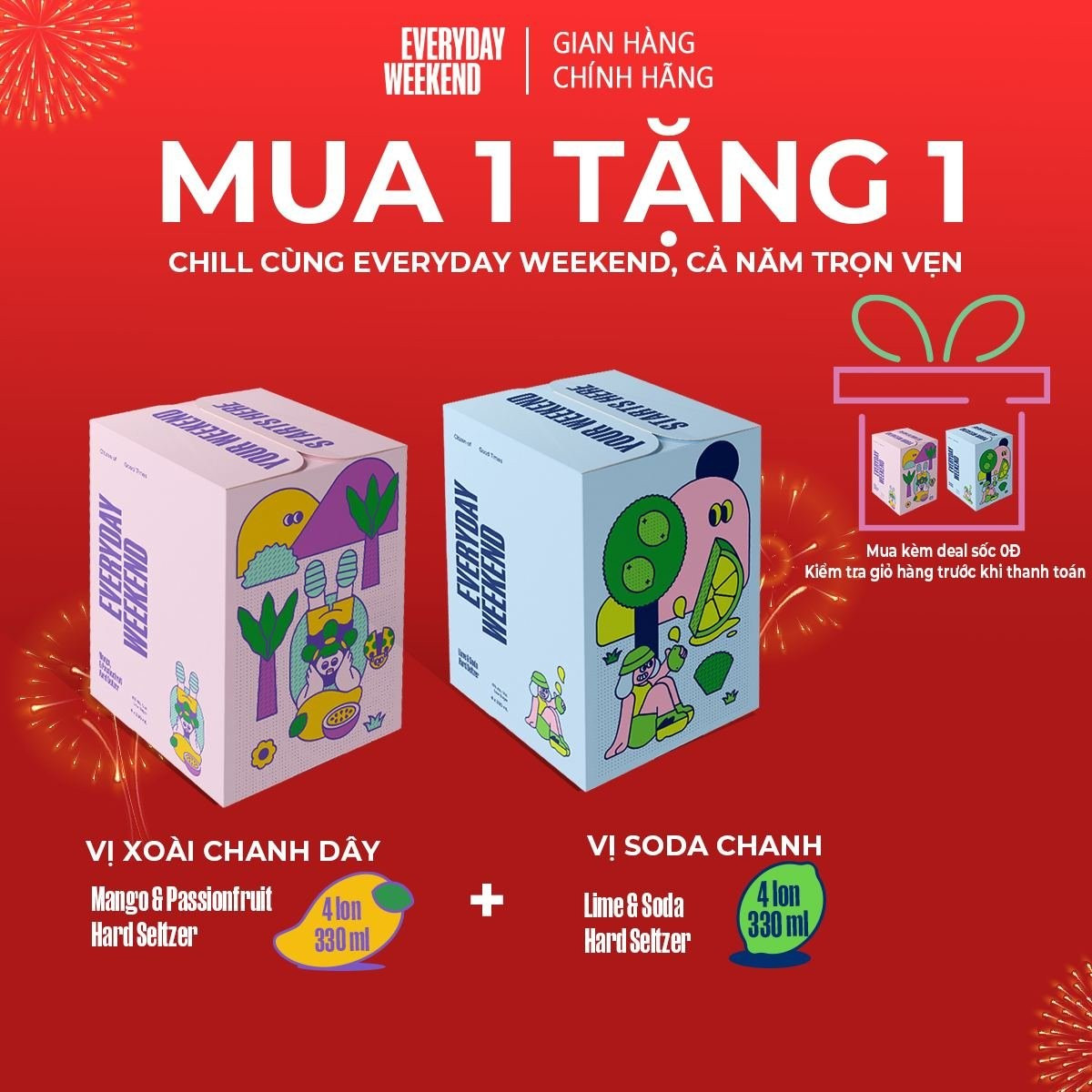 Combo 2 Lốc 4 lon Everyday Weekend Cocktail mix vị Xoài Chanh Dây & Soda Chanh