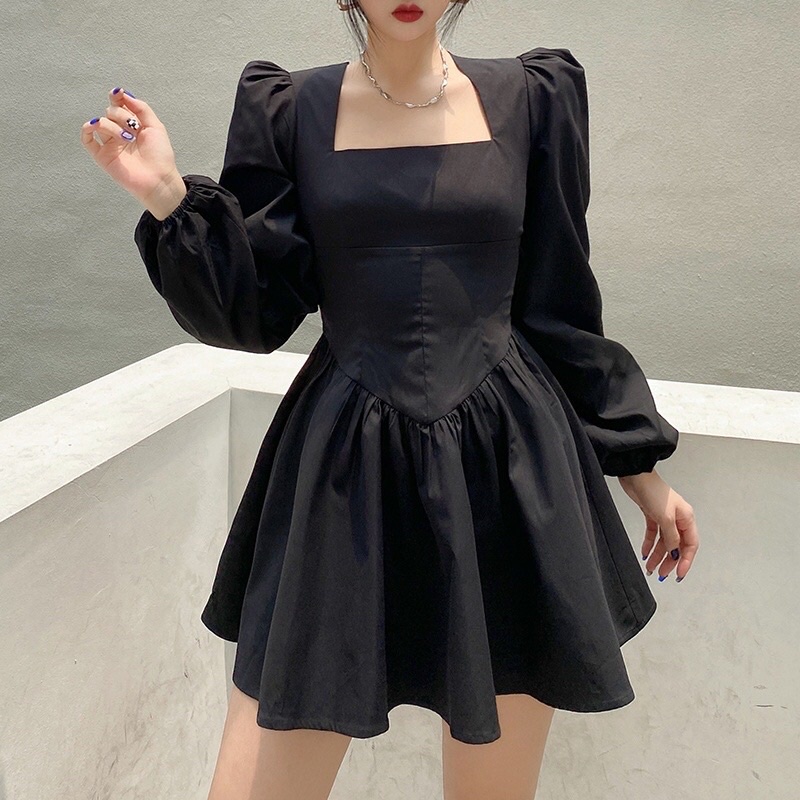 Váy cổ vuông dáng xoè chữ A, đầm tiểu thư cổ vuông mặc dịp Tết siêu xinh, chất vân gỗ PENNY- V113