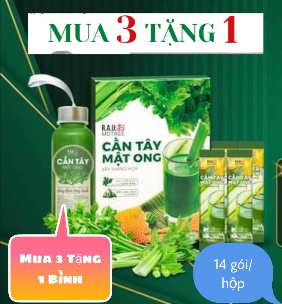 [HCM]( KHI MUA 3 HỘP TẶNG 1 BÌNH ) 1 HỘP Bột cần tây mật ong Nhật Bản Motree  hộp 14 gói x 4g -Giảm cân hiệu quả da sáng dáng đẹp