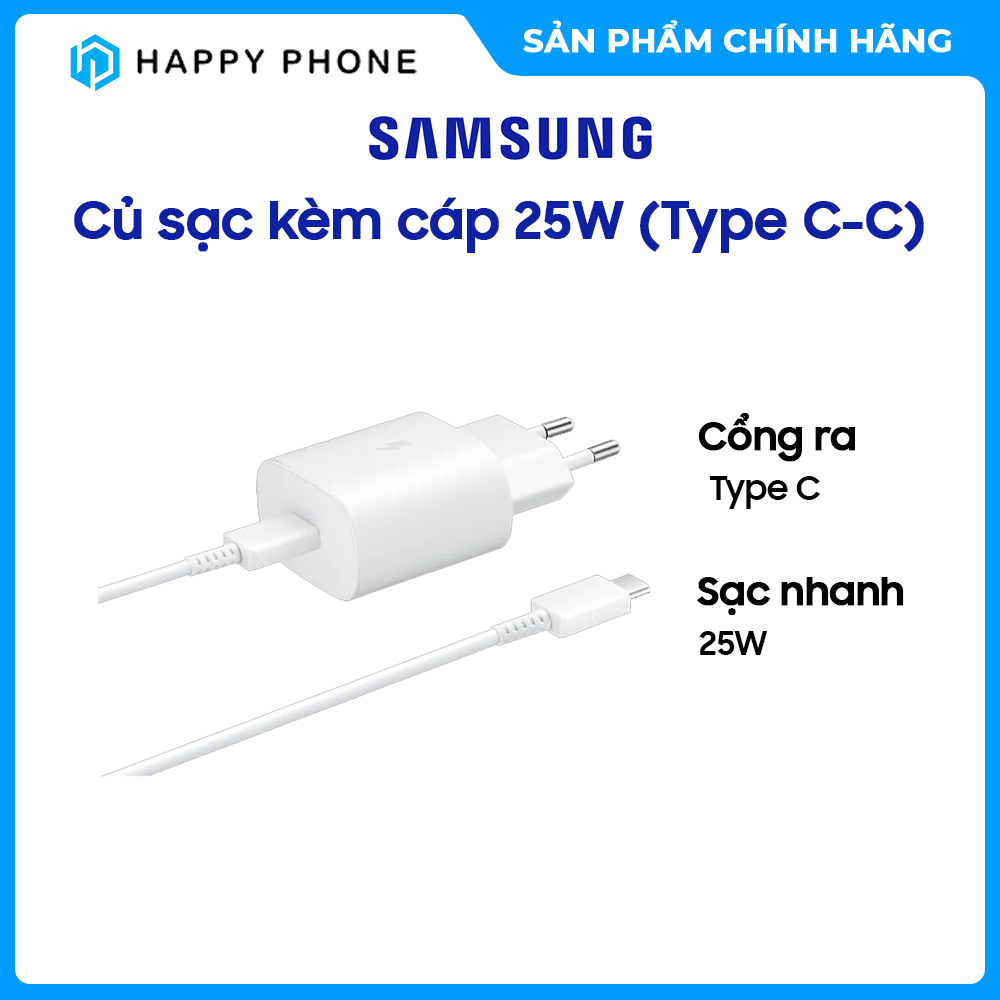Củ Sạc Kèm Cáp Samsung 25W (Type C-C) - Hàng Chính Hãng, Mới 100%, Nguyên Seal