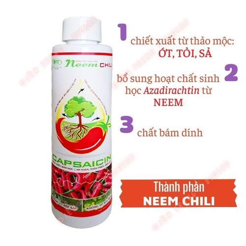 Trừ sâu sinh học neem chili trừ bọ trĩ, nhện đỏ, rầy rệp sáp