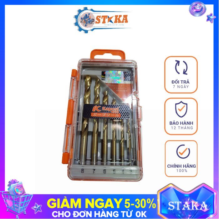 Bộ Mũi Khoan inox Kapusi Nhật Bản Chuỗi 3 mặt, 6 Chi Tiết 3 - 8mm, Chịu Nhiệt Tốt