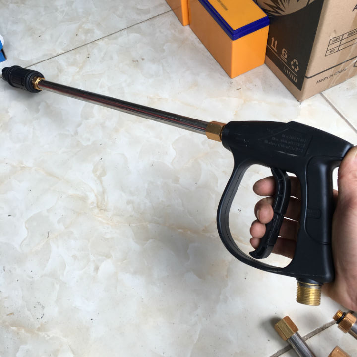 Sung xịt - vòi xịt rửa xe áp lực cao mini cho máy xịt rửa áp lực cao Ren ngoài 22mm (đen) + ống nối dài inox  vòi xịt rửa xe áp lực cao dùng cho máy rửa xe gia đình có chỉnh tia áp lực bằng cách vặn đầu béc