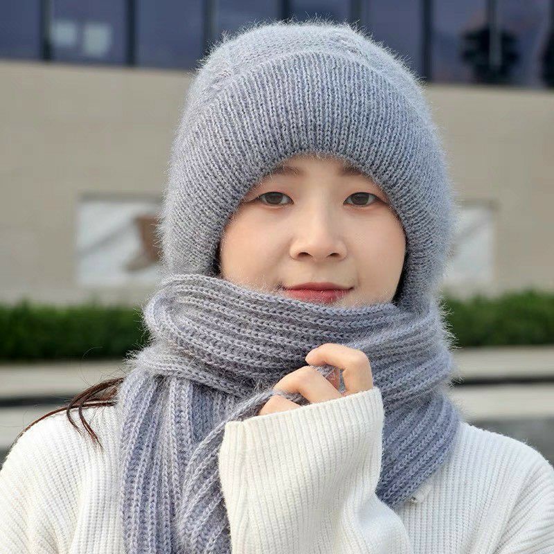 Mũ Len Nữ Dệt Kim Dày Ấm Ấp Có Khăn Quàng Cổ Phong Cách Thời Trang Trung Niên Phong Cách Hàn