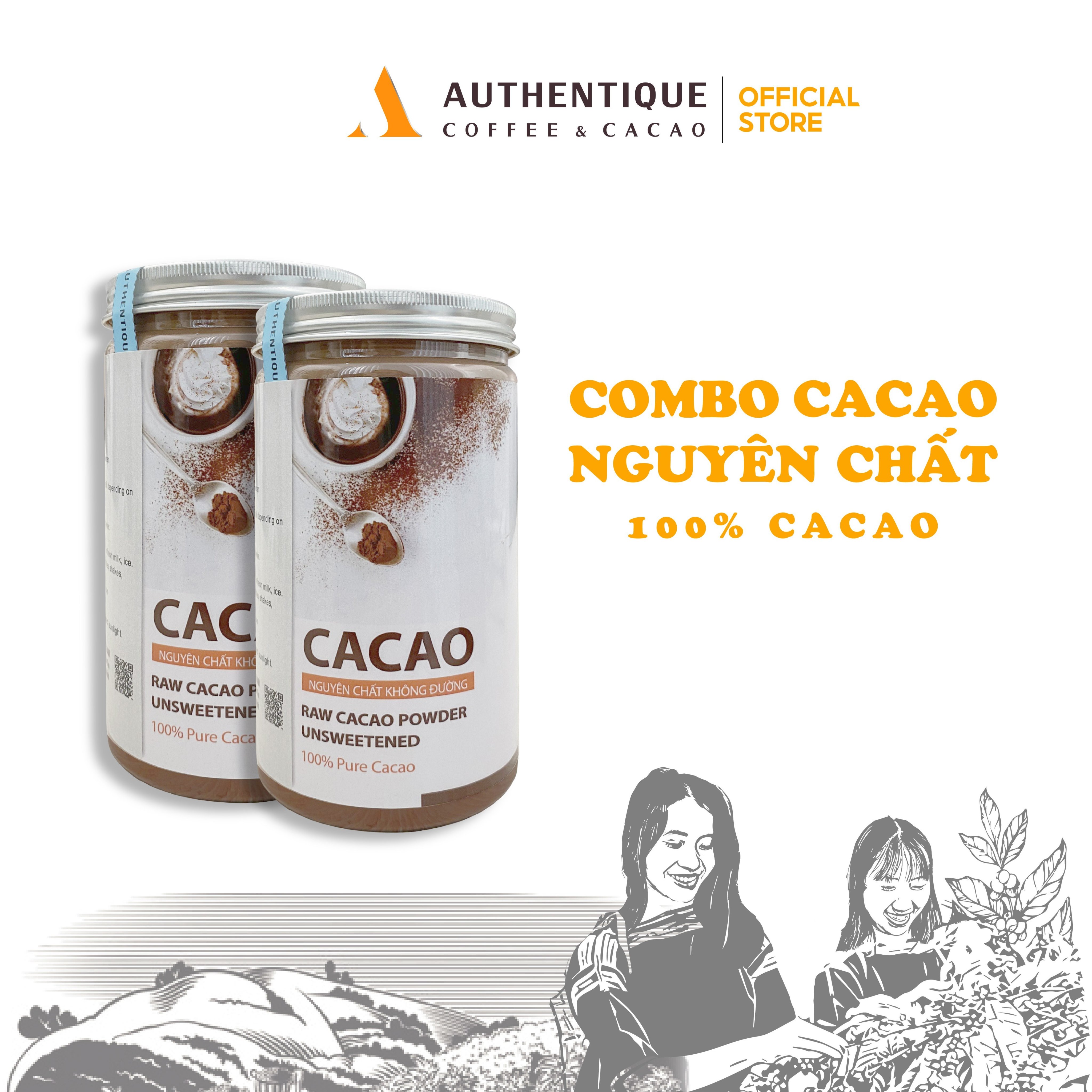 Combo 2 hũ Cacao nguyên chất, không đường Authentique 440gr - Hỗ trợ giảm cân - Tốt cho tim mạch | CafeDeli