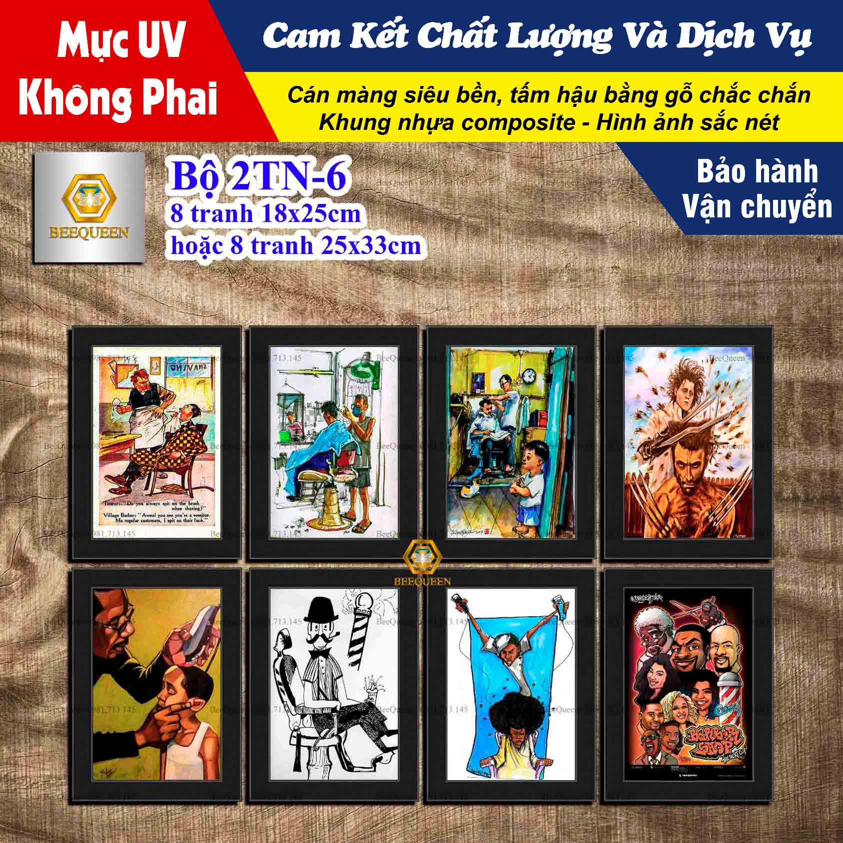 2TN6 - Combo Bộ 8 Tranh Trang Trí Quán Cắt Tóc Size Vừa - Tranh Trang Trí Tiệm Tóc - Tranh Trí Barbershop