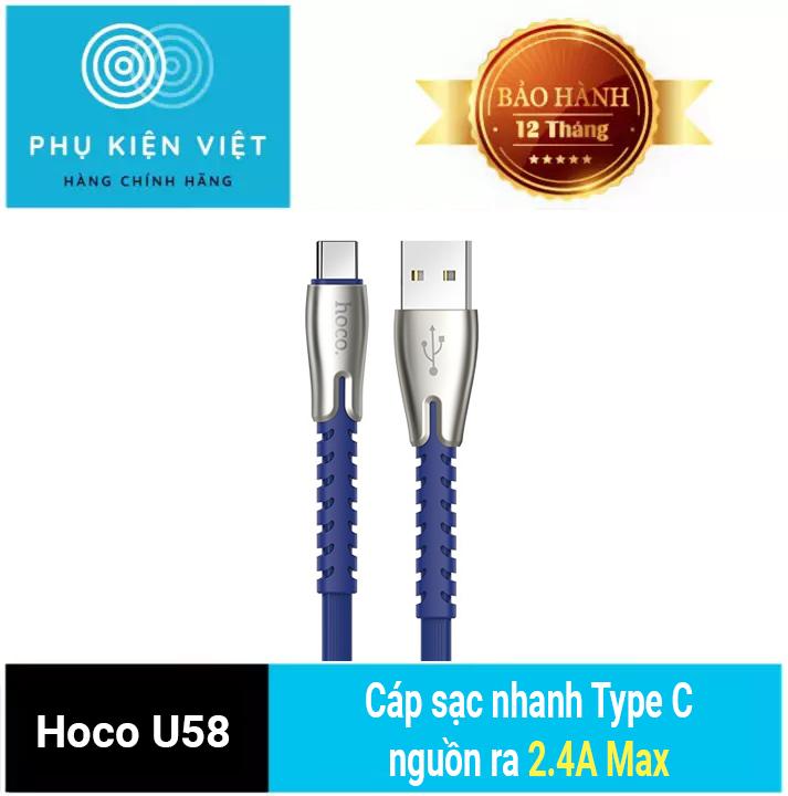 Cáp sạc nhanh hoco u58 core type c nguồn ra 2.4a max