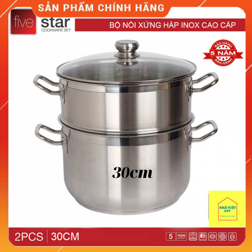 [ FreeShip] Nồi Xửng Hấp Fivestar 30cm-3 Đáy ,Vung Kính ,Đáy Từ ,Inox 430 Sáng Bóng ,Dày ,Đẹp[ NhaViet247] Đồ Dùng Nhà Bếp ,Xoong Nồi ,Hấp Cách Thủy ,Đồ Xôi ,Hấp Bánh Hàng Chính Hãng,BẢO HÀNH 5 NĂM