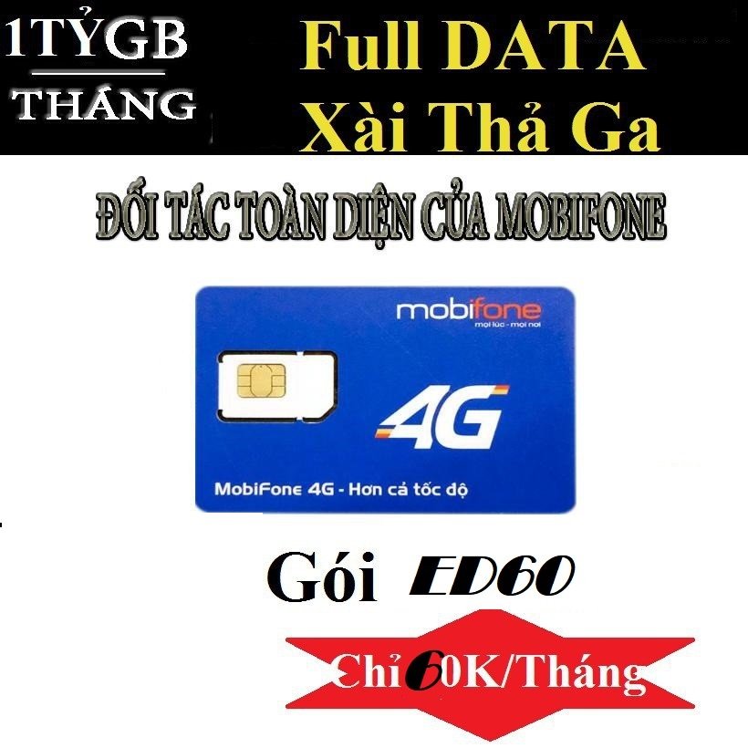 FREESHIP - CHƯA KÍCH HOẠT. Sim Mobifone 4G ED60 - DÙNG MẠNG THẢ GA từ MƯỜNG THANH ROYAL