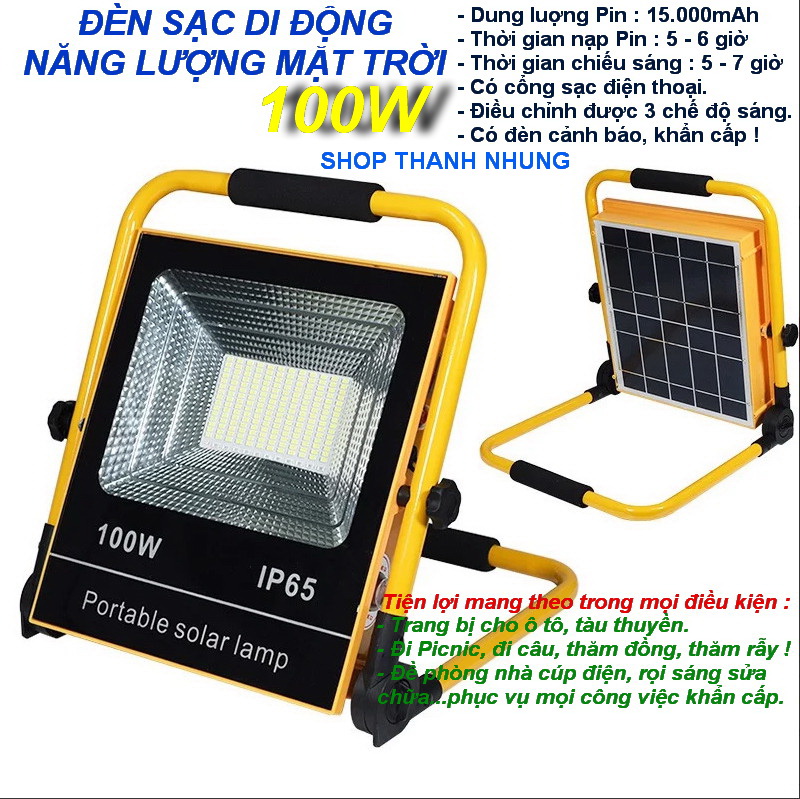 Đèn sạc năng lượng di động 100w
