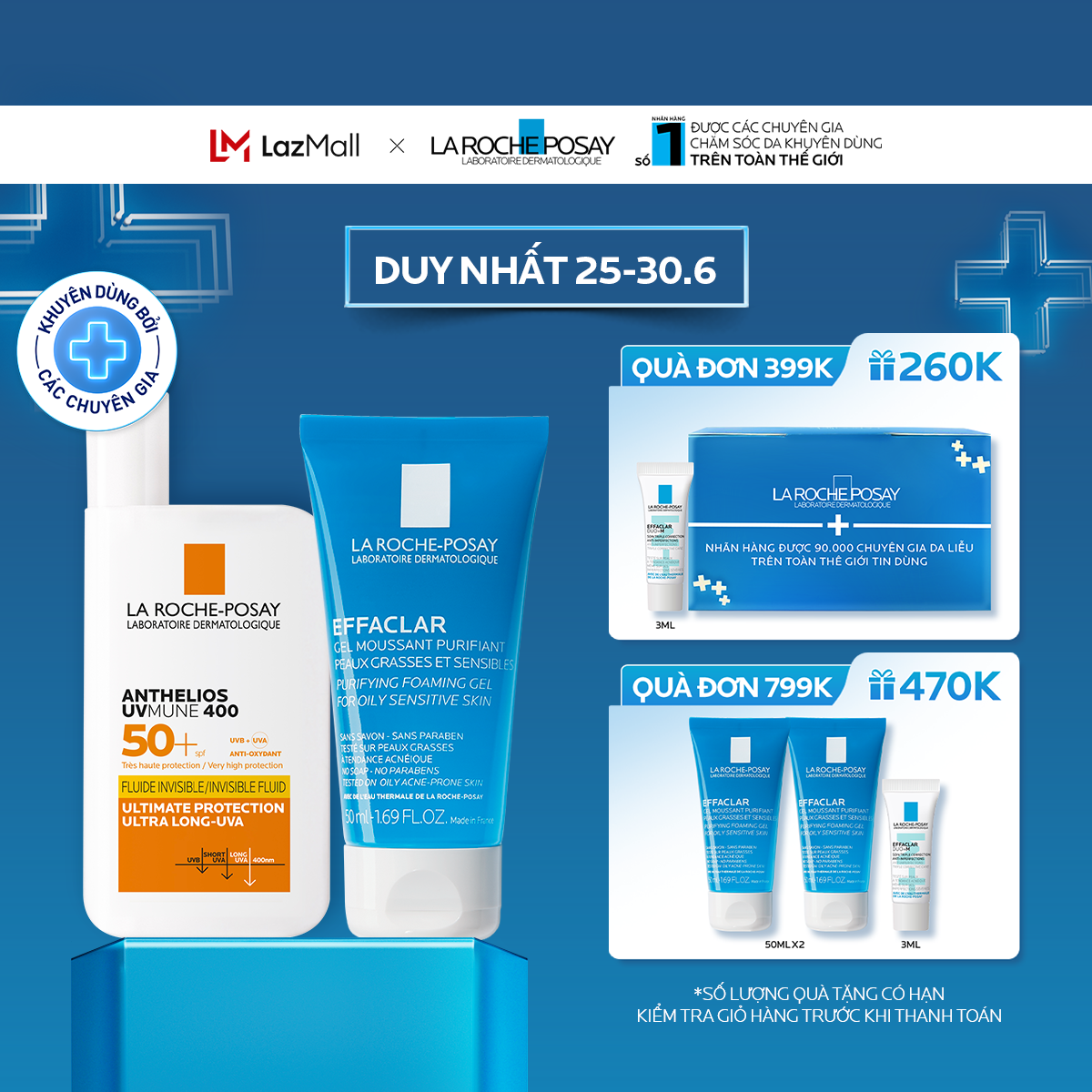 Bộ đôi làm sạch và chống nắng tia UVB & UVA dài La Roche-Posay Anthelios UV Mune 400 50ml