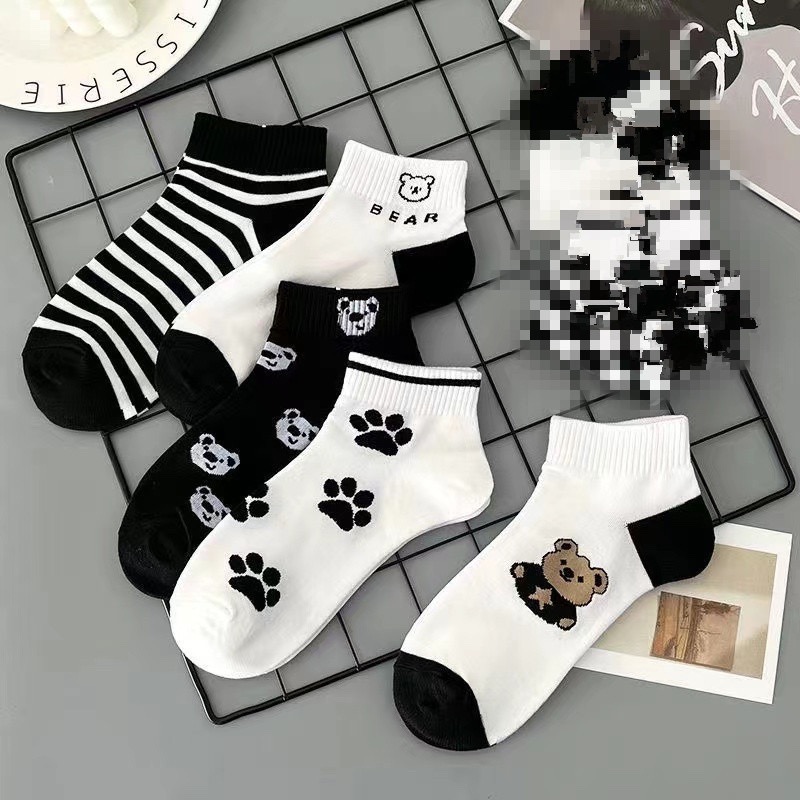 Vớ trắng đen nữ set 5 đôi