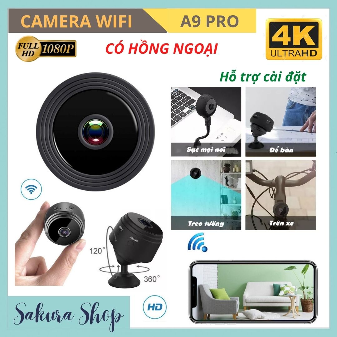 [TẶNG THẺ NHỚ 32GB] Camera wifi A9 Pro báo động bằng còi hú và nhắn tin về điện thoại, có tính năng chống trộm và nhìn đêm, siêu nét full hd 1080, Máy quay mini cầm tay có hồng ngoại, Bảo hành 1 đổi