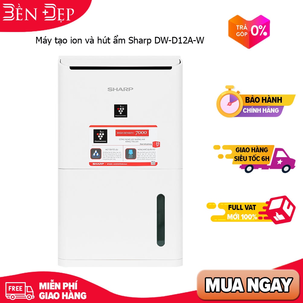 [TRẢ GÓP 0%] Máy tạo ion và hút ẩm Sharp DW-D12A-W (25m2 - 12 lít/ngày) (Giá áp dụng giao tại HN, HCM& các tỉnh liên hệ shop)