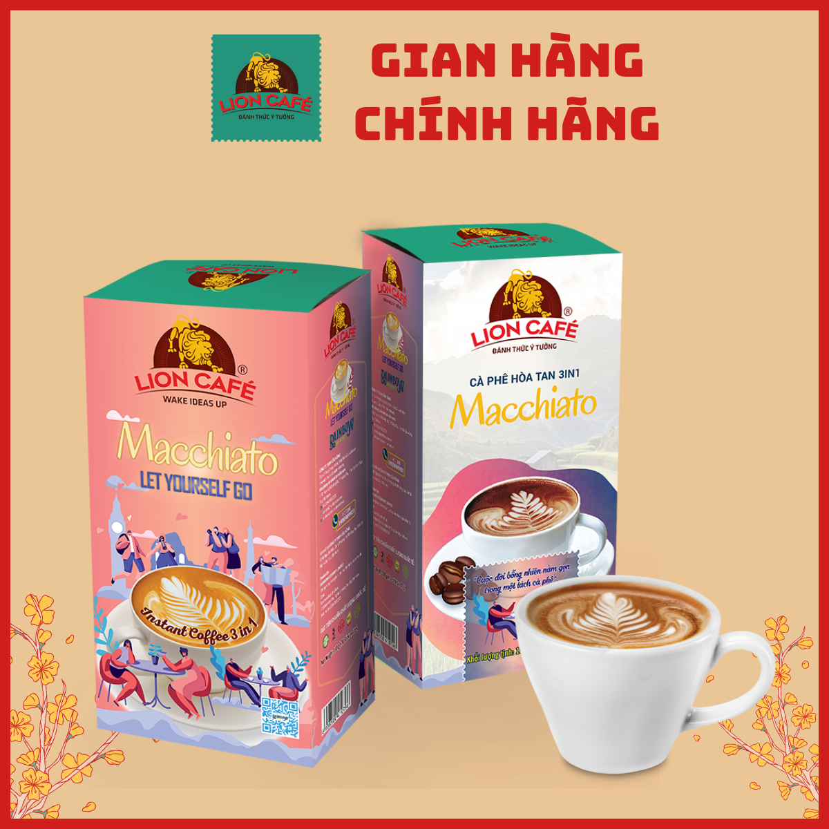 Cà Phê Macchiato Hòa Tan 3in1 - Lion Cafe ( Hộp 10 gói x 18g)