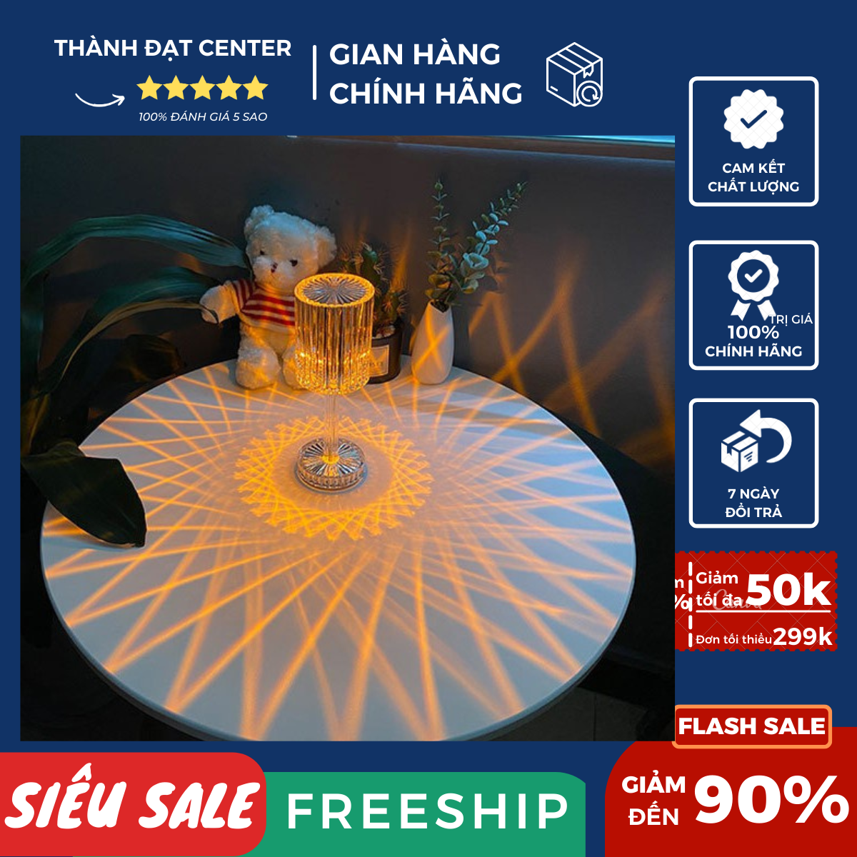 Đèn ngủ pha lê cảm ứng 3 chế độ sáng tự động kim cương để bàn - đèn trang trí sạc usb hình trụ