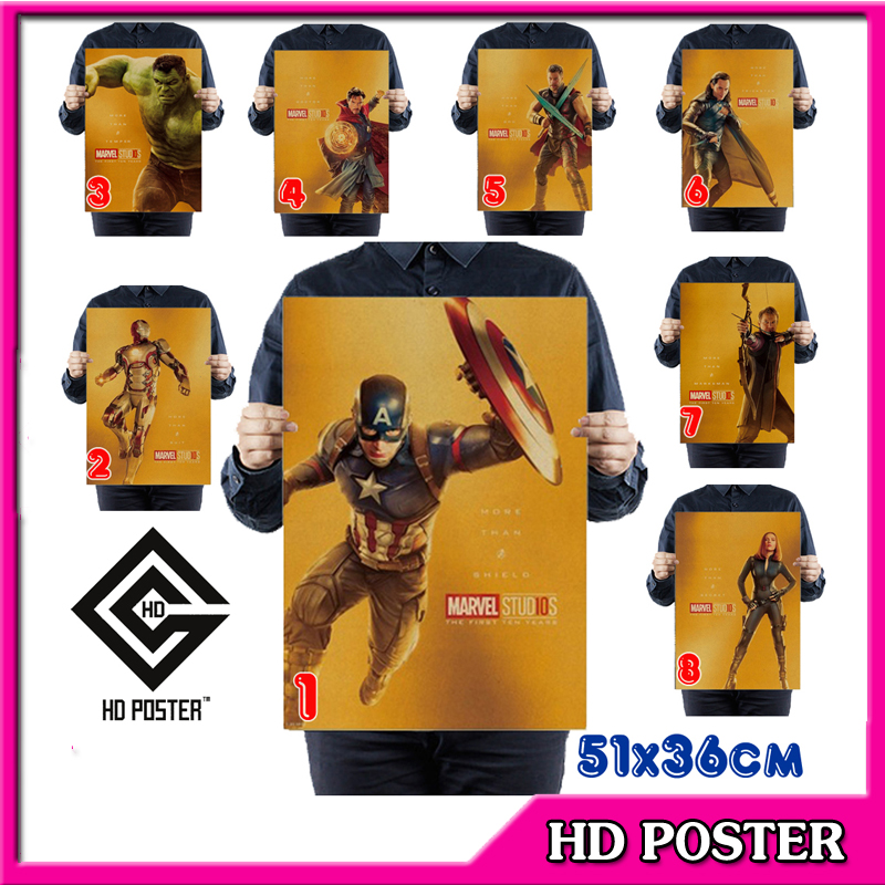 Poster marvel gold 10y 51x36cm - captain america - ironman - doctor strange - thor - loki - poster trang trí vintage