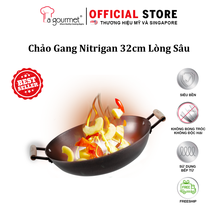 Chảo gang cao cấp 2 Tay Cầm La gourmet Nitrigan 32Cm -chính hãng-sử dụng bếp từ- 347688