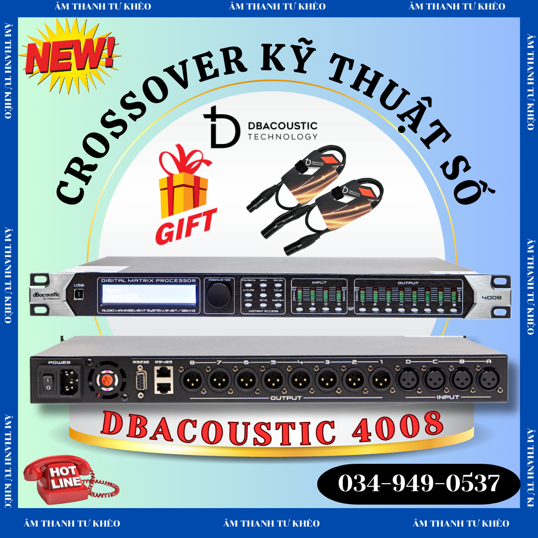 Crossover số Dbacoustic 4008 gồm 4 vào 8 cổng ra, Xử lý âm thanh hoàn hảo
