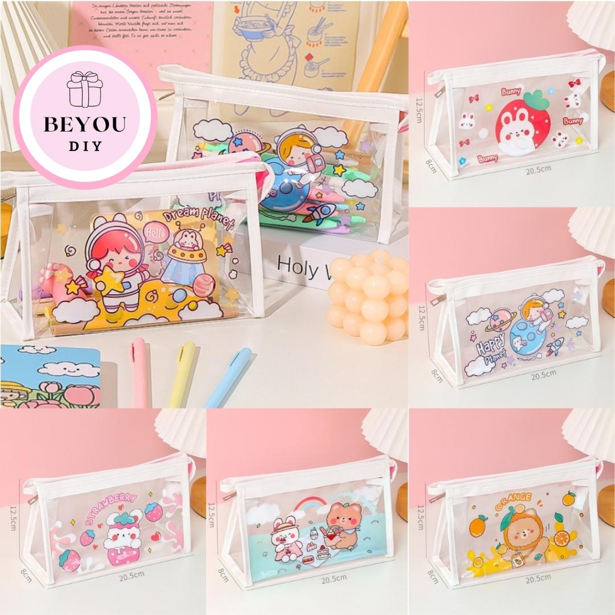 Túi Đựng Bút Trong Suốt In Hình Họa Tiết Dễ Thương Style B - BEYOU