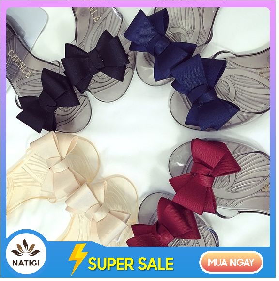 Dép sandal nhựa nữ quai ngang đẹp trong suốt có nơ DNU08