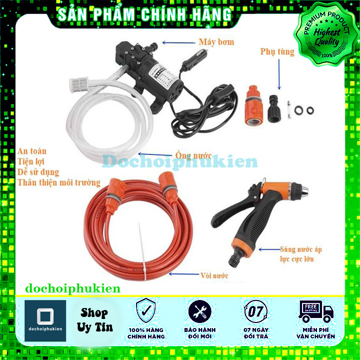 Bộ máy bơm rửa xe tăng áp lực nước mini 12V - không kèm nguồn