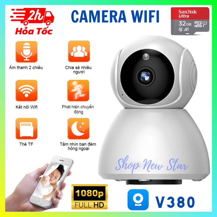 Camera Không Dây Thông Minh 360 Độ IP Wifi V380 Pro Đàm Thoại 2 Chiều - Camera Giám Sát Mới Nhất 2022- Camera IP Wifi Không Dây - Camera Wifi V380 FULLHD 1080P Đa Năng- Hồng Ngoại Quay Ban Đêm