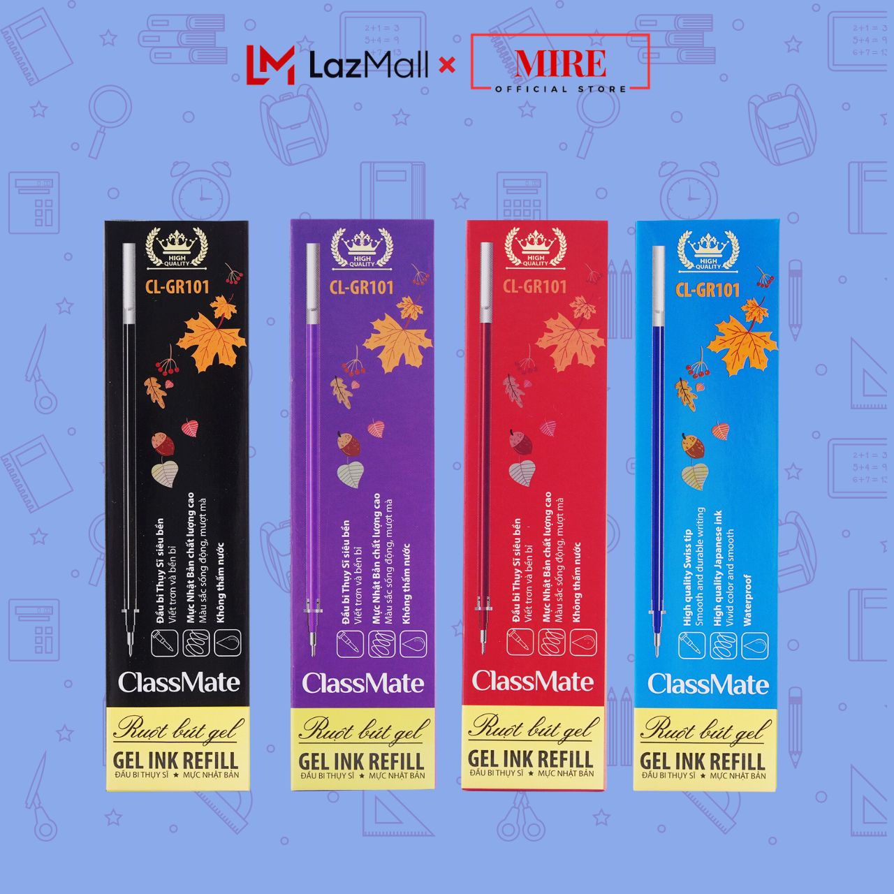 Hộp 20 chiếc ruột bút gel 0.5mm classmate, ruột thay cho bút gel gp101, nét đẹp, mực đều, khô nhanh gr101