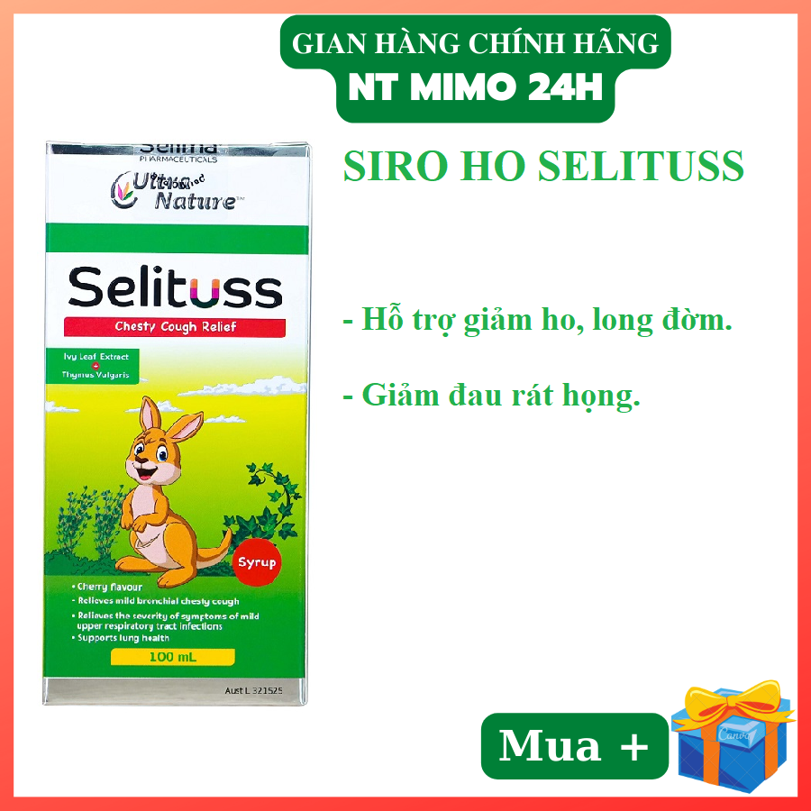 Tinh chất ho, siro ho selituss 20ml, hỗ trợ giảm ho, long đờm, giảm đau rát họng cho trẻ - canxiunical