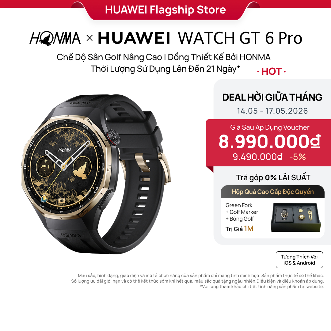 Đồng Hồ Thông Minh HONMA X HUAWEI WATCH GT 6 Pro | Chế Độ Sân Golf Nâng Cao | Đồng Thiết Kế Bởi HONMA | Thời Lượng Sử Dụng Lên Đến 21 Ngày