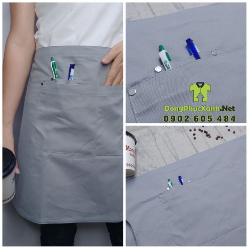 Tạp dề phục vụ màu nâu cafe Tạp dề trơn Tạp dề nhân viên nam nữ Mẫu tạp dề ngắn đẹp