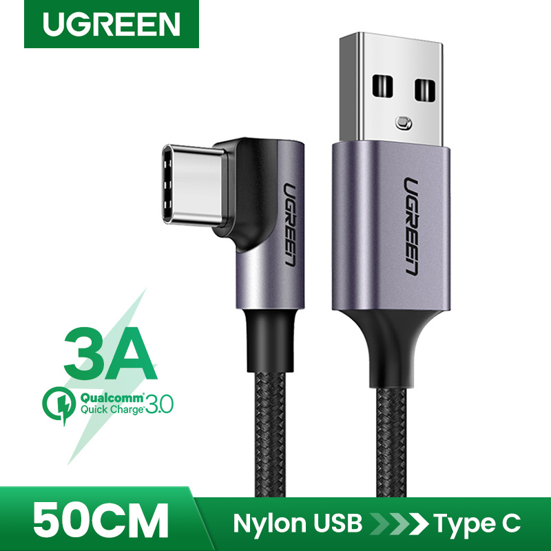 UGREEN 3A USB C Cable Right Angle 90 Degree USB A to Type C Fast Charger for Samsung S23 S22 Xiaomi 11t 12t