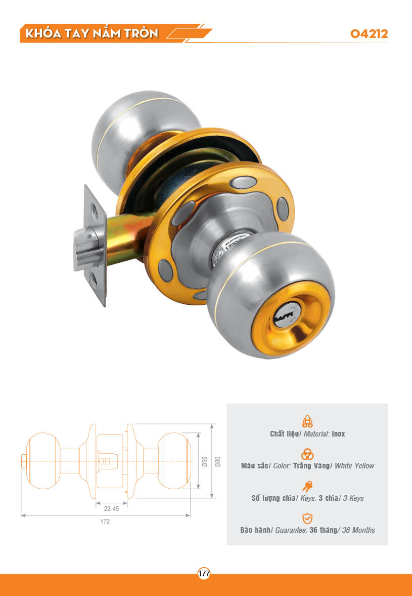 Khóa tay nắm tròn việt tiệp 04212