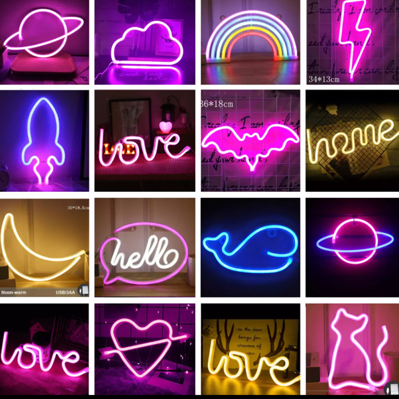 Đèn LED Neon Dạng Treo Đa Dạng Mẫu Hình Trái Tim Chữ Love Chữ Hello Trang Trí Nhà Hàng Khách Sạn Homestay Quán Bar Quà Tặng Ý Nghĩa