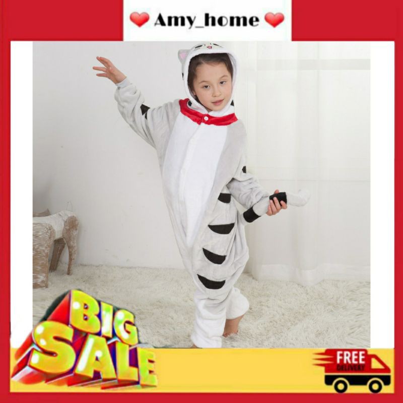 Bộ đồ thú đồ ngủ mèo chii lông ấm áp cho bé