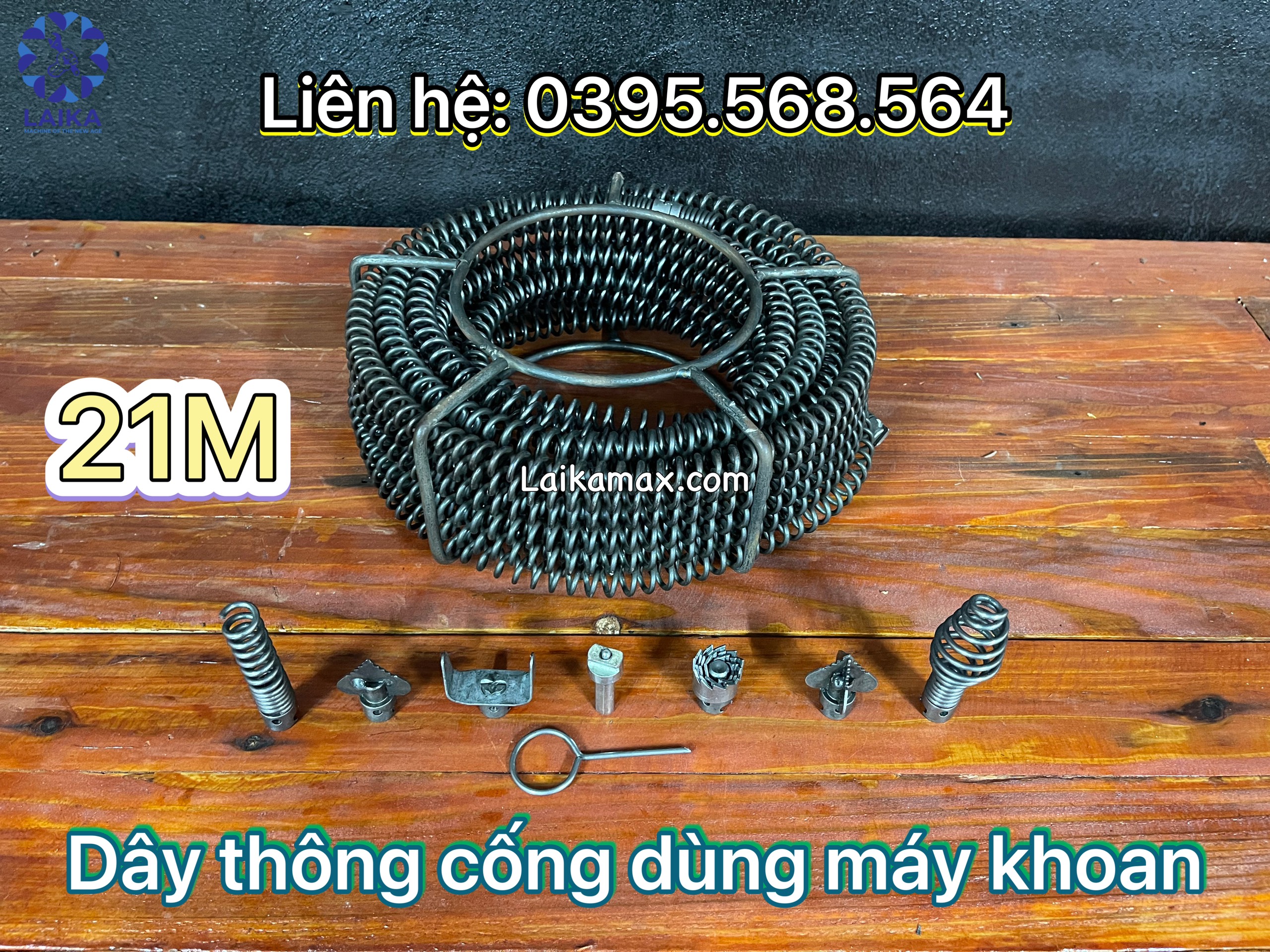 Dây thông cống dùng máy khoan dài 21m + 6 đầu thông + kết nối máy khoan