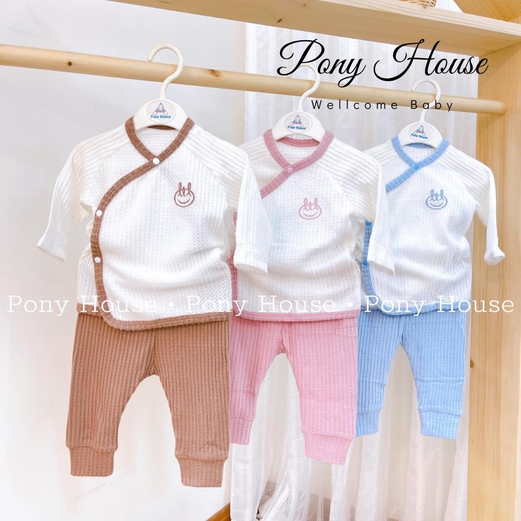 Bộ sơ sinh dài tay little love cài lệch chất len mỏng giữ nhiệt, siêu mềm mại cho bé trai bé gái sơ sinh