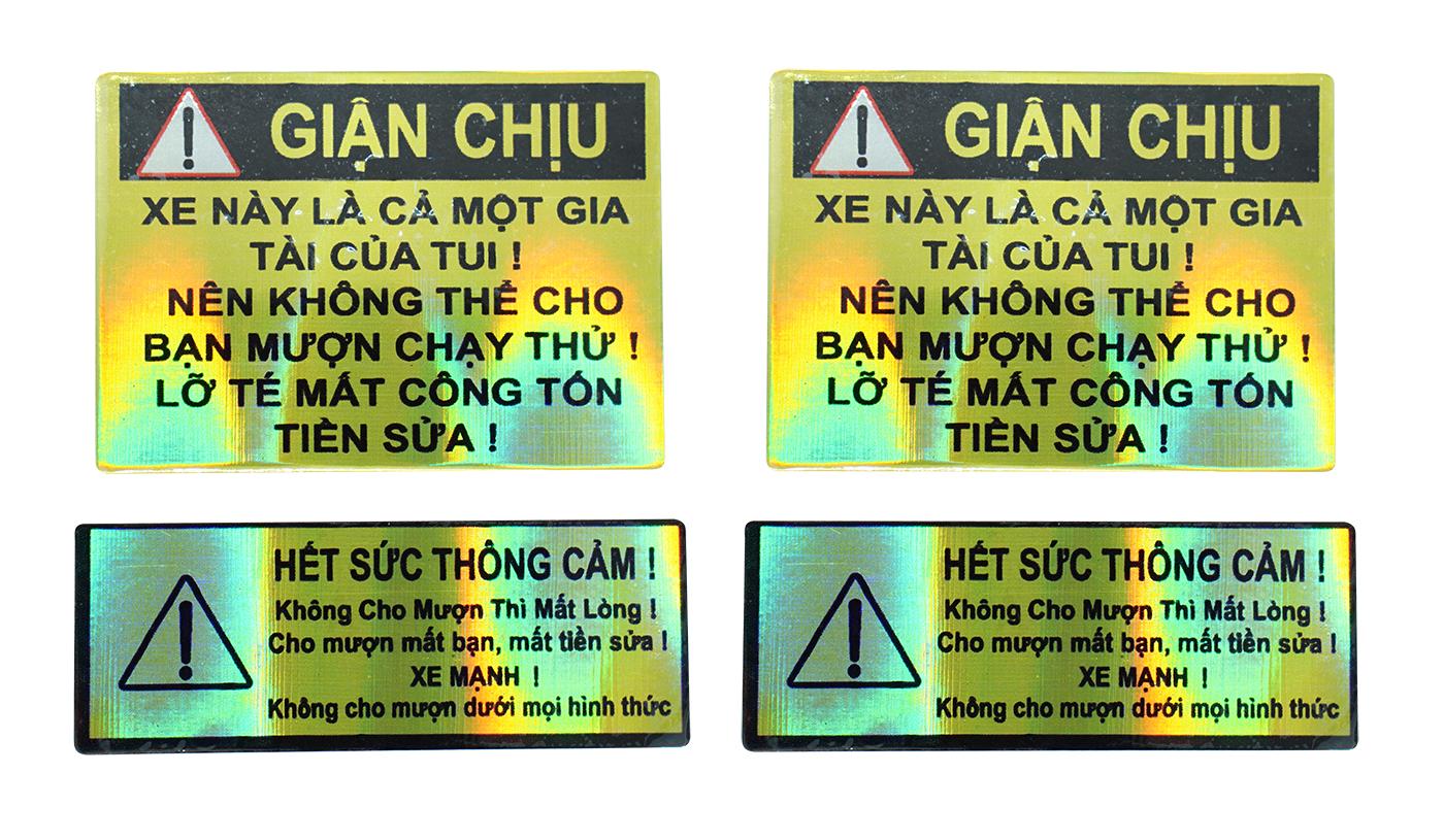 Bộ 4 Decal dán tem xe GIẬN CHỊU - HẾT SỨC THÔNG CẢM