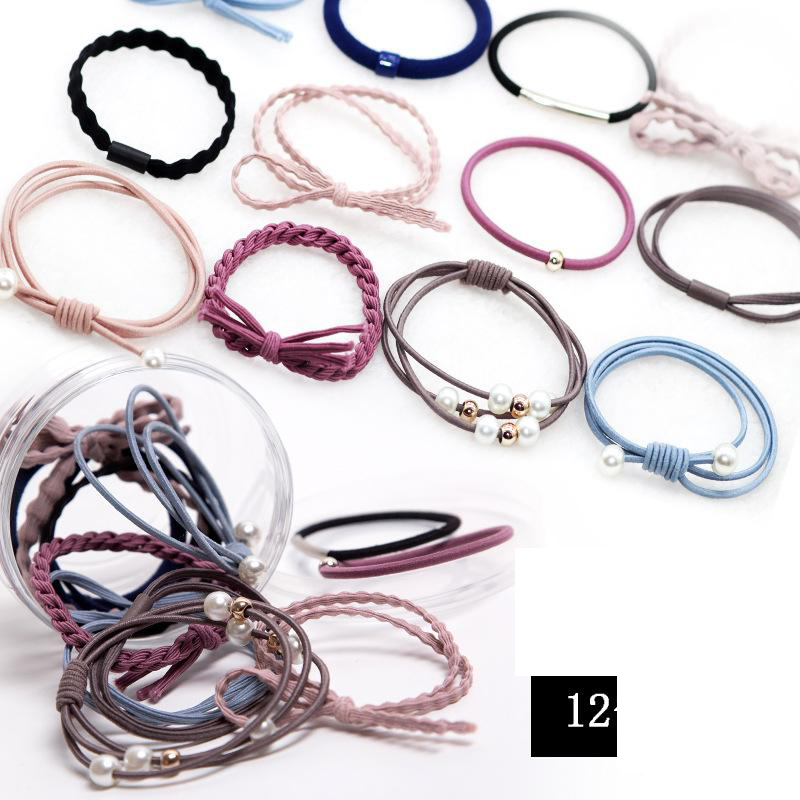 Set 12 sợi chun buộc tóc cho nữ - Chun cột tóc 1 hộp 12 chun có đính, họa tiết